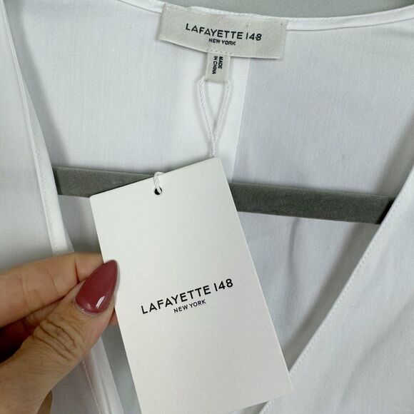 LAFAYETTE 148 NEW YORK | NEW White Wrap Blouse Button Back Top Women’s Size M - Picture 7 of 10